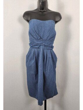 JFW Strapless Dark Blue Denim Midi Dress With Tie Waist -SZ 22